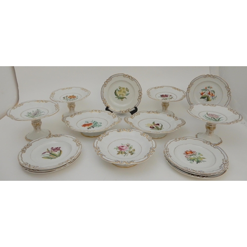 451 - A GEORGE GRAINGER WORCESTER SEMI-PORCELAIN DESSERT SET WITH BOTANICAL DECORATION