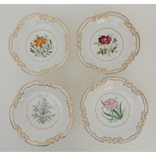 451 - A GEORGE GRAINGER WORCESTER SEMI-PORCELAIN DESSERT SET WITH BOTANICAL DECORATION