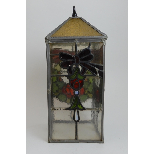 456 - A LEADED AND STAINED GLASS HALL LIGHT