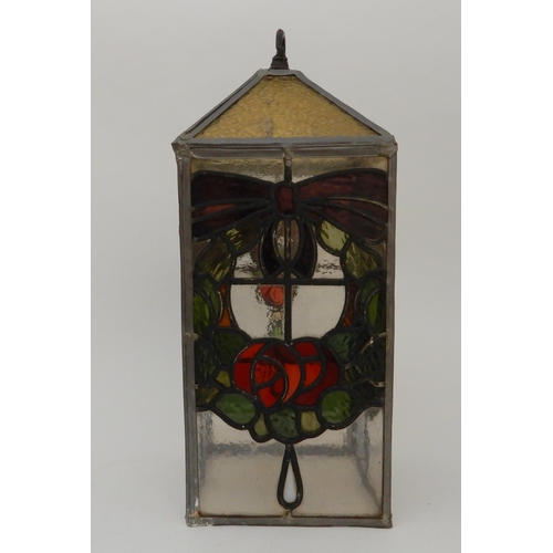 456 - A LEADED AND STAINED GLASS HALL LIGHT