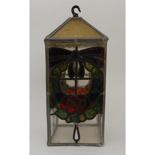 456 - A LEADED AND STAINED GLASS HALL LIGHT