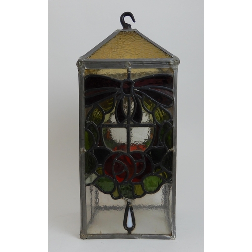 456 - A LEADED AND STAINED GLASS HALL LIGHT