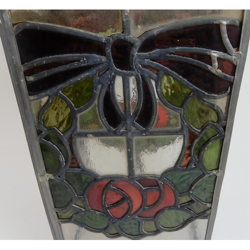 456 - A LEADED AND STAINED GLASS HALL LIGHT