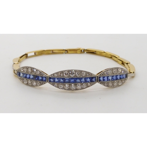 547 - AN 18CT SAPPHIRE AND DIAMOND ART DECO BRACELET