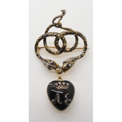 579 - AN EARLY VICTORIAN SERPENT MOURNING BROOCH