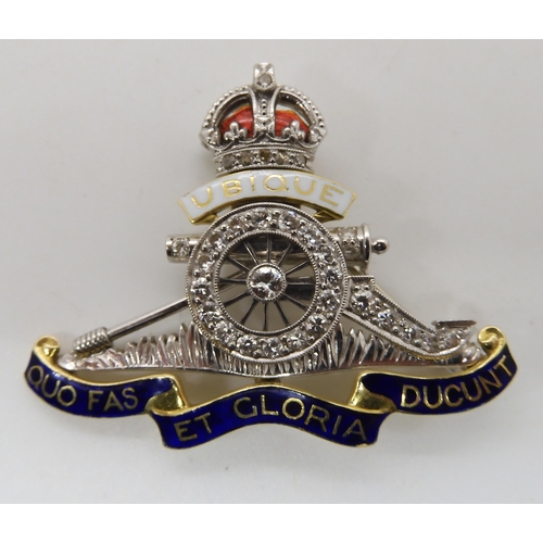 582 - A DIAMOND SET ROYAL ARTILLERY SWEETHEART BROOCH