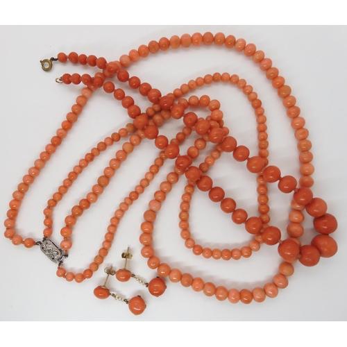 583 - CORAL NECKLACES AND EARRINGS