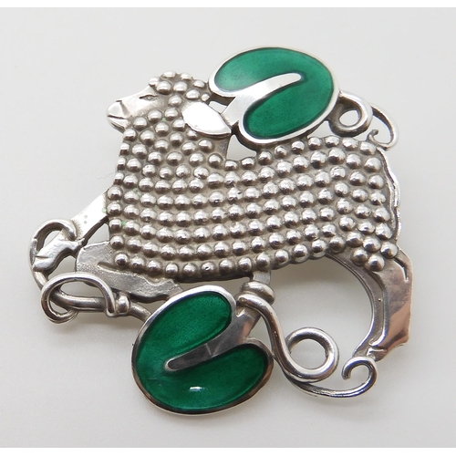 598 - A SILVER GEORG JENSEN LAMB AND IVY BROOCH