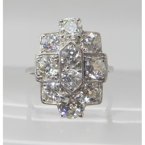 624 - A WHITE METAL DIAMOND PLAQUE RING