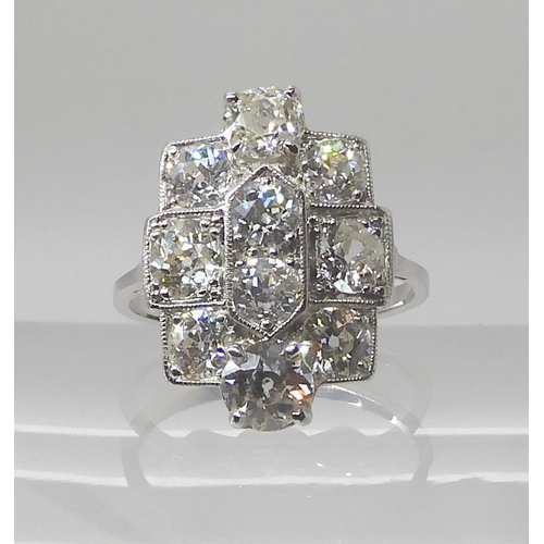 624 - A WHITE METAL DIAMOND PLAQUE RING