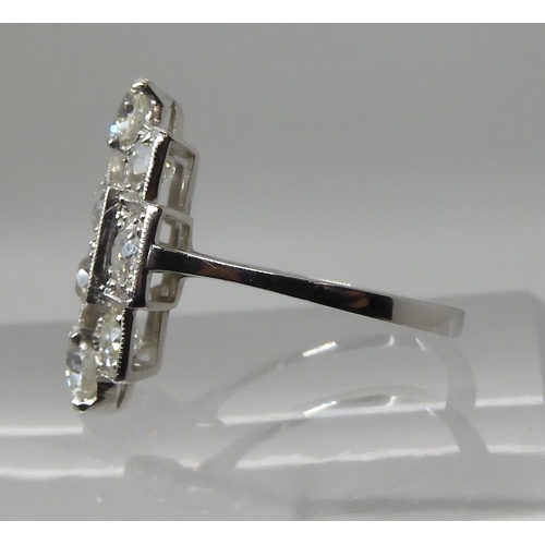 624 - A WHITE METAL DIAMOND PLAQUE RING