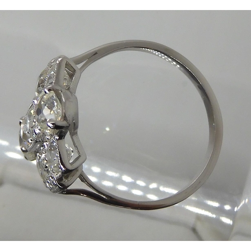 624 - A WHITE METAL DIAMOND PLAQUE RING