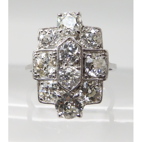 624 - A WHITE METAL DIAMOND PLAQUE RING