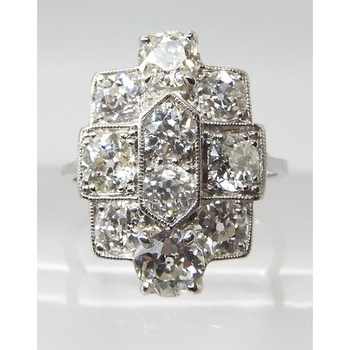 624 - A WHITE METAL DIAMOND PLAQUE RING