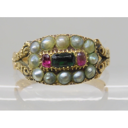 626 - AN EARLY VICTORIAN PEARL AND GEM SET RING