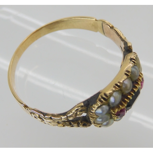 626 - AN EARLY VICTORIAN PEARL AND GEM SET RING