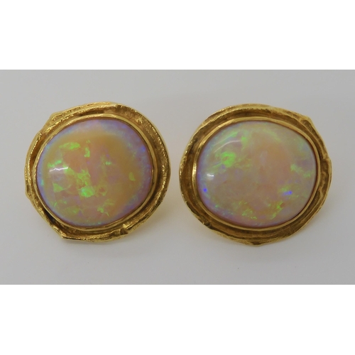 632 - A PAIR OF 18CT GOLD OPAL CLIP ON EARRINGS