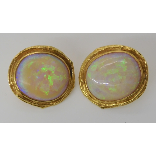 632 - A PAIR OF 18CT GOLD OPAL CLIP ON EARRINGS