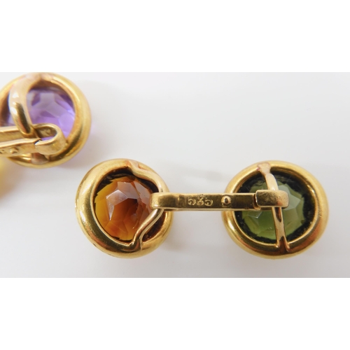 633 - A PAIR OF 14K GOLD TUTTI FRUITI CUFFLINKS