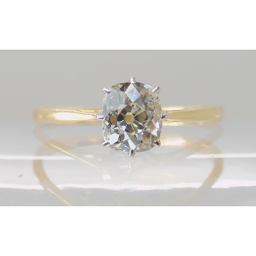 639 - AN 18CT GOLD AND PLATINUM OLD CUSHION CUT DIAMOND RING