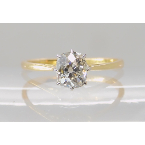 639 - AN 18CT GOLD AND PLATINUM OLD CUSHION CUT DIAMOND RING