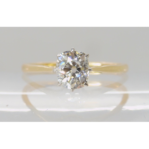 639 - AN 18CT GOLD AND PLATINUM OLD CUSHION CUT DIAMOND RING