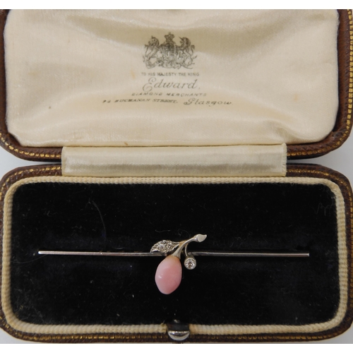 658 - A CONCH PEARL AND DIAMOND BAR BROOCH