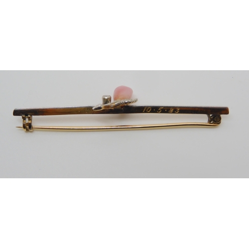 658 - A CONCH PEARL AND DIAMOND BAR BROOCH