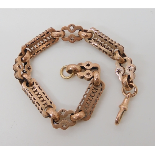 670 - A 9CT ROSE GOLD FANCY LINK FOB CHAIN BRACELET