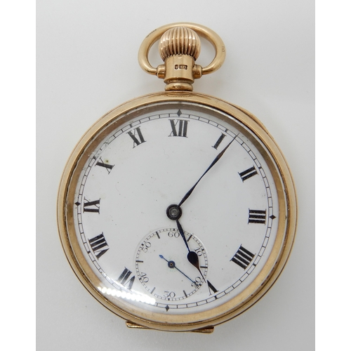 697 - A 9CT GOLD OPEN FACE POCKET WATCH