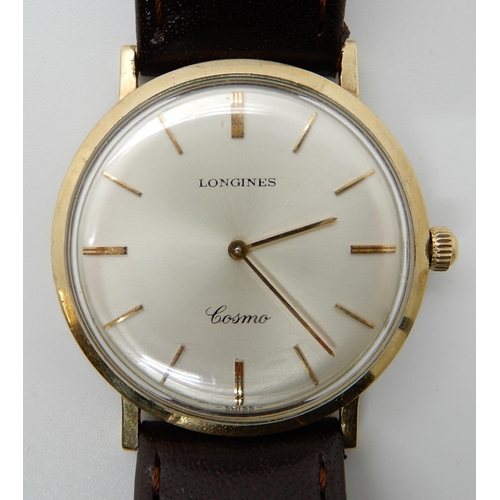 702 - A GOLD PLATED GENTS LONGINES COSMO WRISTWATCH