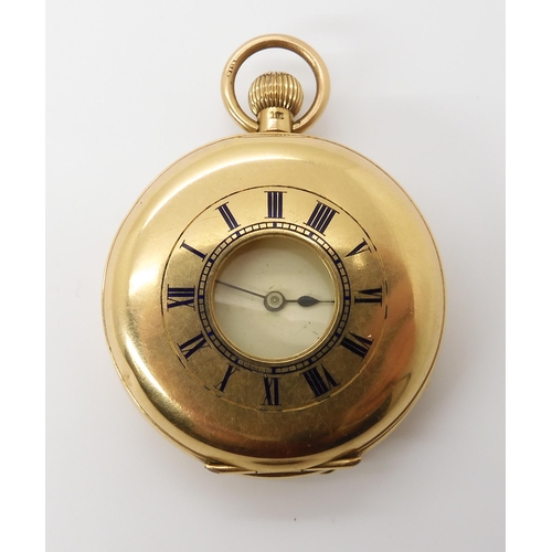 712 - AN 18CT GOLD HALF HUNTER FOB WATCH