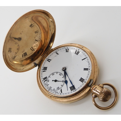 714 - A 9CT GOLD FULL HUNTER POCKET WATCH