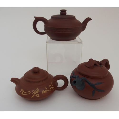 114A - THREE YIXING TEAPOTS