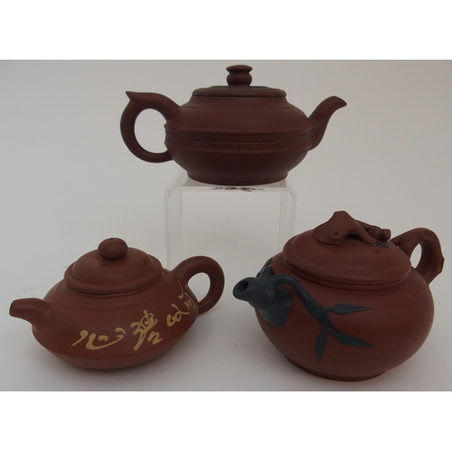 114A - THREE YIXING TEAPOTS