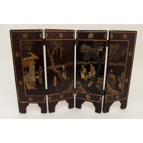 116A - A CHINESE LACQUERED FOUR-FOLD TABLE SCREEN