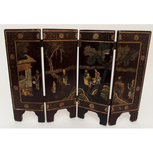 116A - A CHINESE LACQUERED FOUR-FOLD TABLE SCREEN