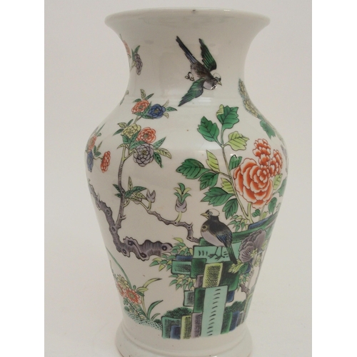 73 - A CHINESE FAMILLE VERTE BALUSTER VASE