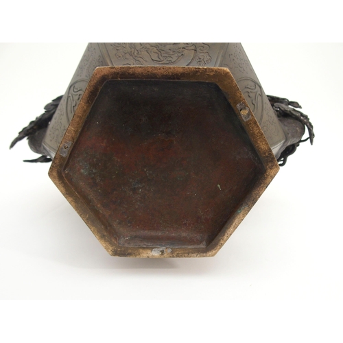 79 - A JAPANESE BRONZE HEXAGONAL VASE