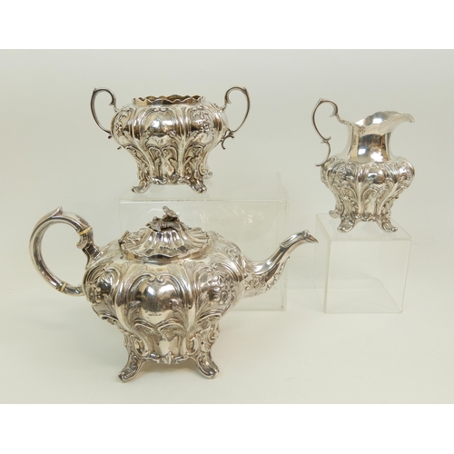 151 - A VICTORIAN THREE PIECE SILVER TEA SERVICE