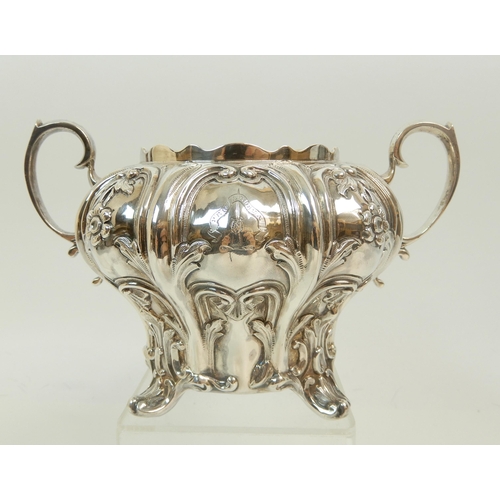 151 - A VICTORIAN THREE PIECE SILVER TEA SERVICE