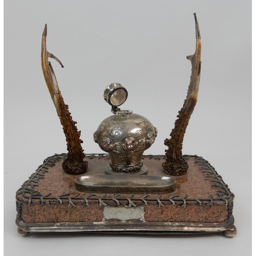 156 - A VICTORIAN SILVER PLATE MOUNTED INKSTAND