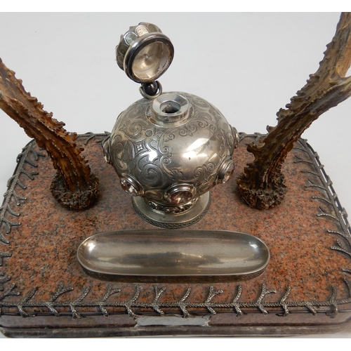 156 - A VICTORIAN SILVER PLATE MOUNTED INKSTAND