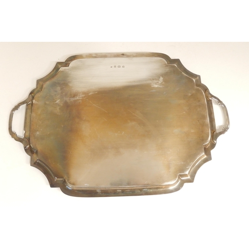 160 - A TWIN HANDLED SILVER SERVING TRAY