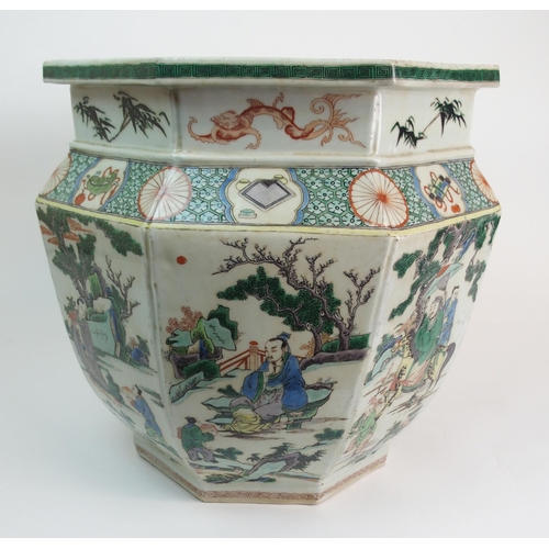 3 - A CHINESE OCTAGONAL FAMILLE VERTE JARDINIERE