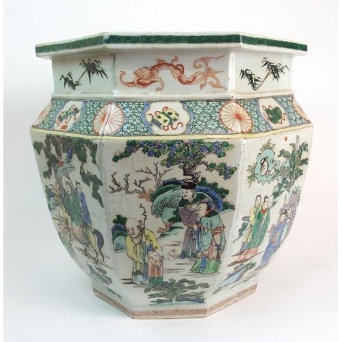 3 - A CHINESE OCTAGONAL FAMILLE VERTE JARDINIERE