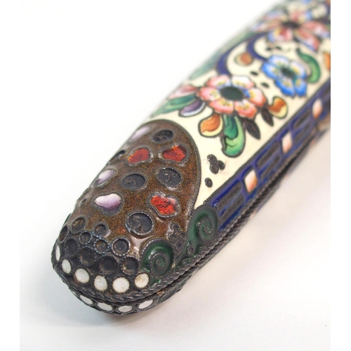 353 - AN UNMARKED POSSIBLY RUSSIAN GILT-METAL AND ENAMEL CIGAR HOLDER