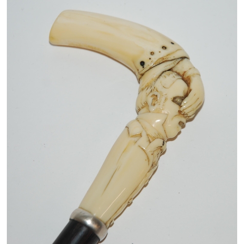 354 - A VICTORIAN IVORY-MOUNTED WALKING CANE