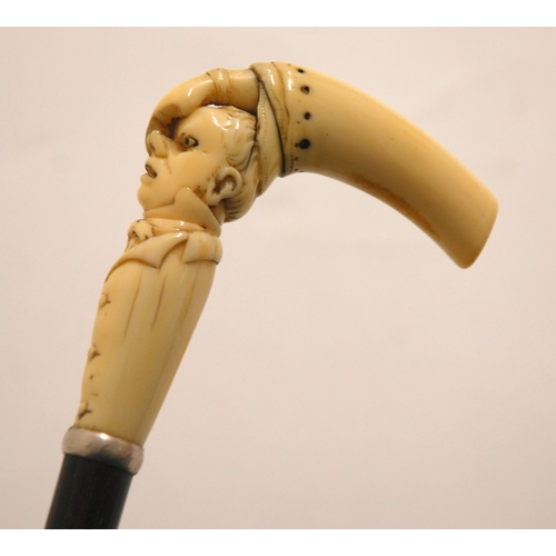 354 - A VICTORIAN IVORY-MOUNTED WALKING CANE