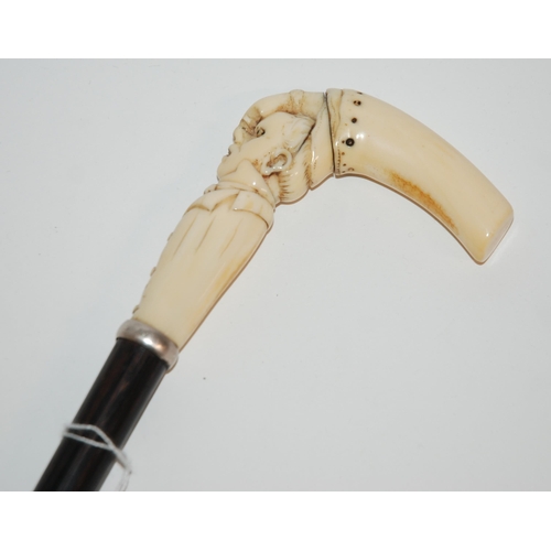 354 - A VICTORIAN IVORY-MOUNTED WALKING CANE